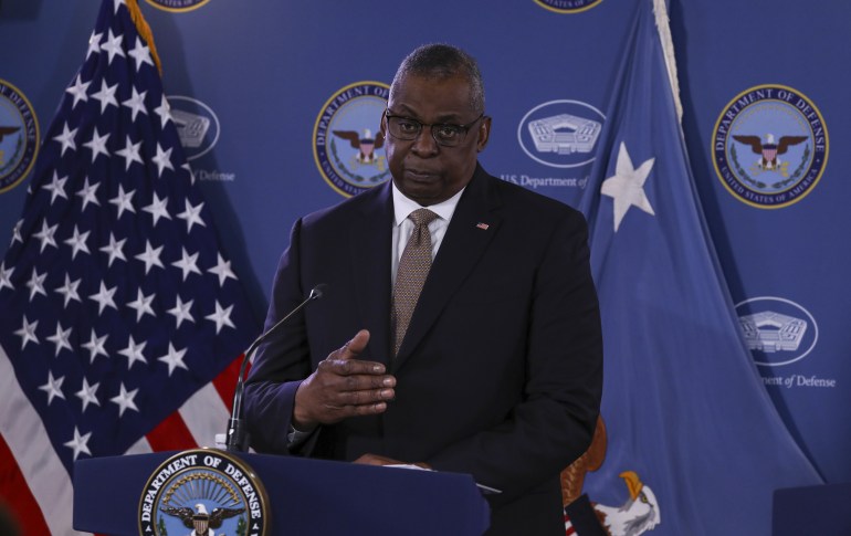 US Defense Secretary Austin and General Milley hold a joint press conference at the Pentagon