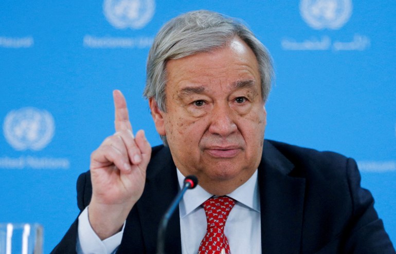 FILE PHOTO: United Nations Secretary-General Antonio Guterres attends a press conference in Nairobi