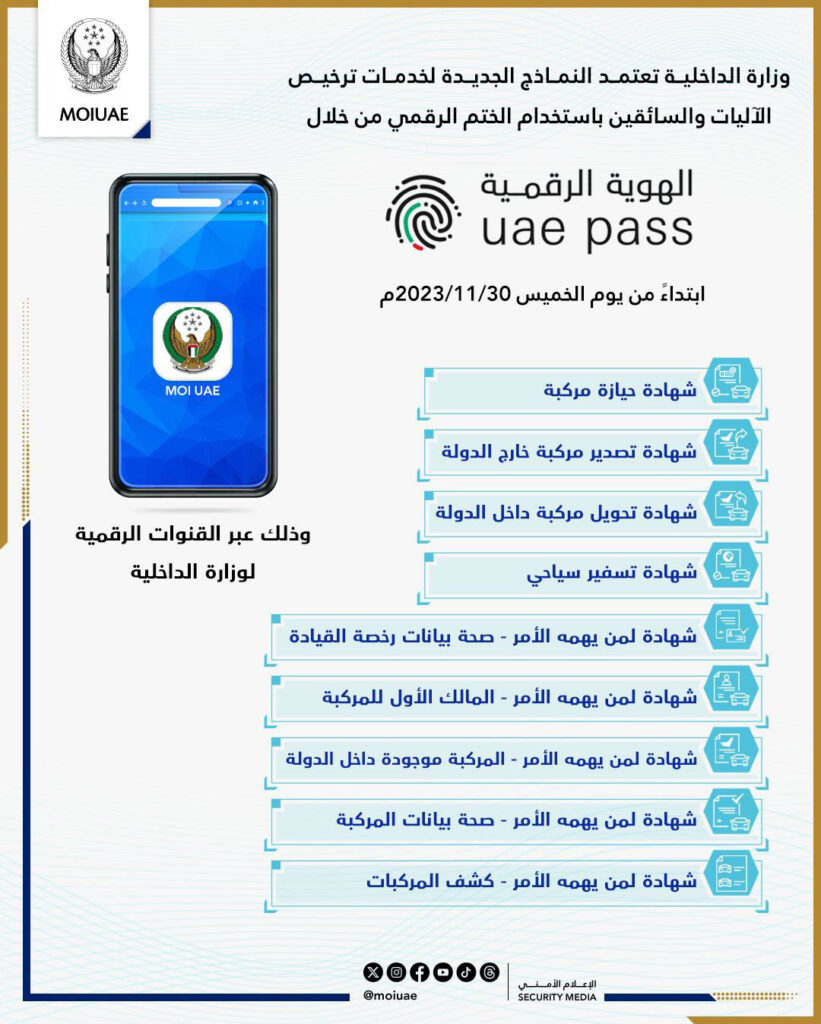 «الداخلية» تفعّل الختم الرقمي لخدمات ترخيص الآليات والسائقين عبر الهوية الرقمية