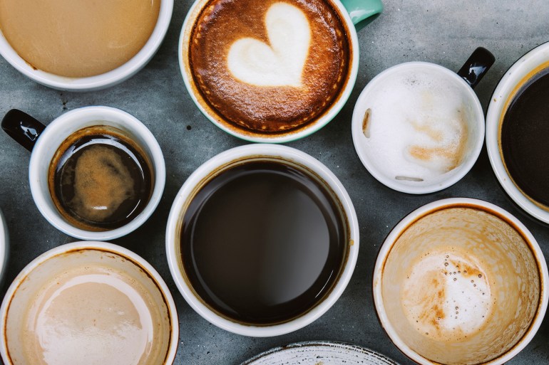 Aerial view of various coffee