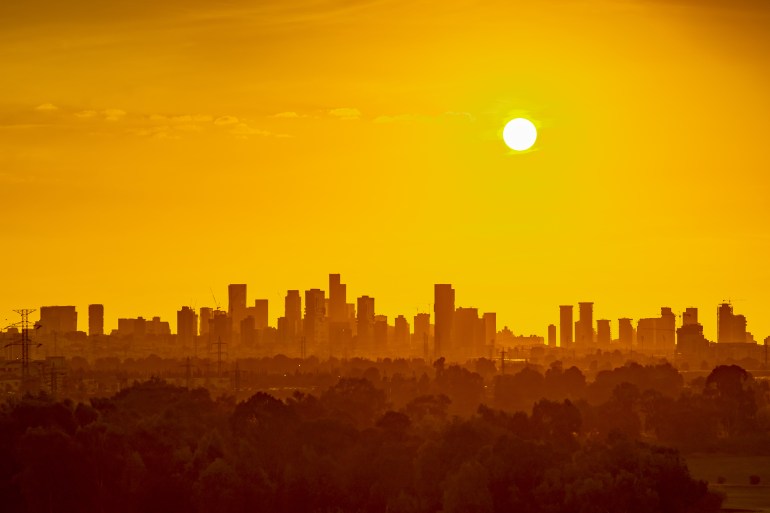 Heat wave over a city skyline