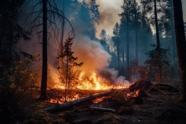 Forest fire in the mountains