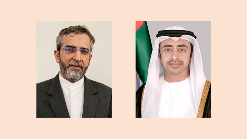 عبدالله بن زايد ووزير الخارجية الإيراني المكلف يبحثان هاتفياً العلاقات الثنائية بين البلدين