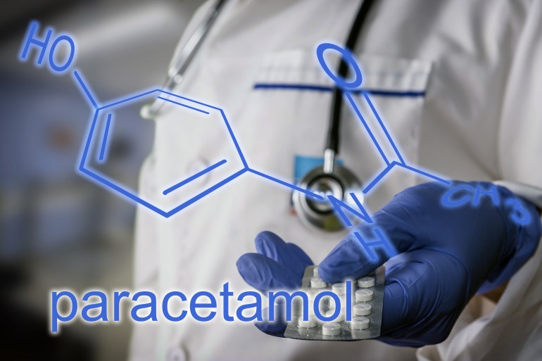 The paracetamol or acetaminophen is a drug with analgesic properties, Close-up of doctor holding a pill container