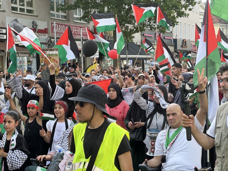 BERLIN, GERMANY - JUNE 29: Pro-Palestinian protesters gather to demonstrate in support of Palestinians in Berlin, Germany on June 29, 2024. ( Erbil Başay - Anadolu Agency )