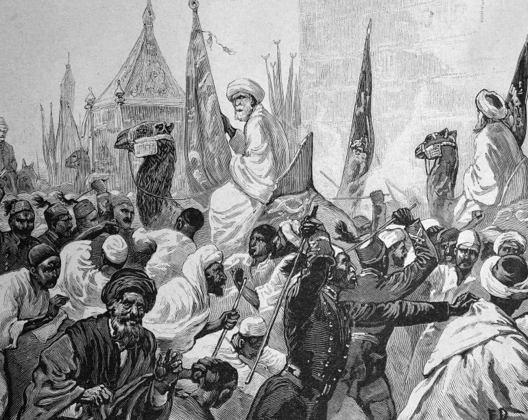 The transfer of the sacred carpets to mecca, scene on mehmet ali square in cairo, egypt, woodcut circa 1871 (photo by: bildagentur-online/uig via getty images)