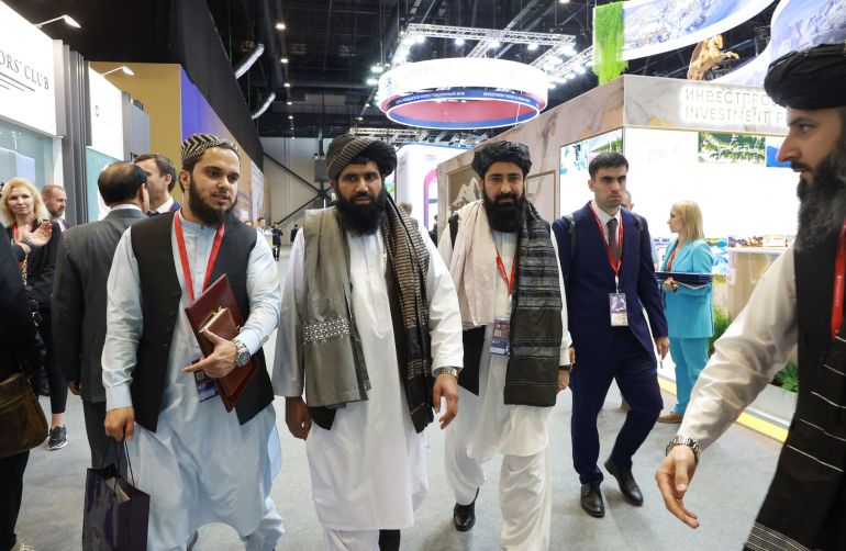 Members of Afghanistan's delegation, led by the Taliban-run government's Acting Labour and Social Affairs Minister Abdul Hanan Omari, attend the St. Petersburg International Economic Forum (SPIEF) in Saint Petersburg, Russia June 5, 2024. REUTERS/Anton Vaganov