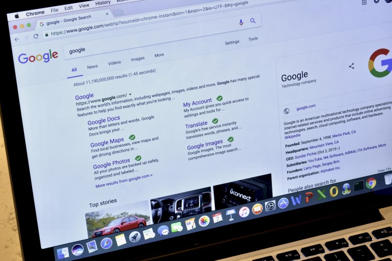 WASHINGTON DC, USA - JANUARY 02, 2017: An Apple Macbook Pro displaying the Google search engine on its screen.