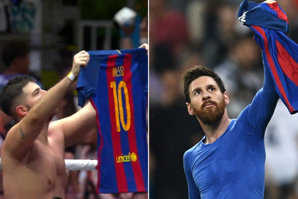 احتفل بقميص ميسي في البرنابيو.. ملاكم أرجنتيني يثير غضب جماهير ريال مدريد