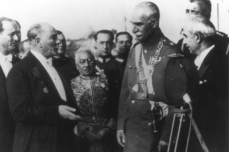 6/27/1934-Ankara, Turkey- The two most powerful rulers in the Near East, Turkish President Mustafa Kemal Atatürk (1881 - 1938, left), and Reza Shah (1879 - 1944), Shah of Persia غيتي