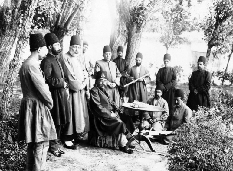 Mozaffar al-Din Shah and Attendants Seated in a Garden One of 274 vintage photographs (Brooklyn Museum)