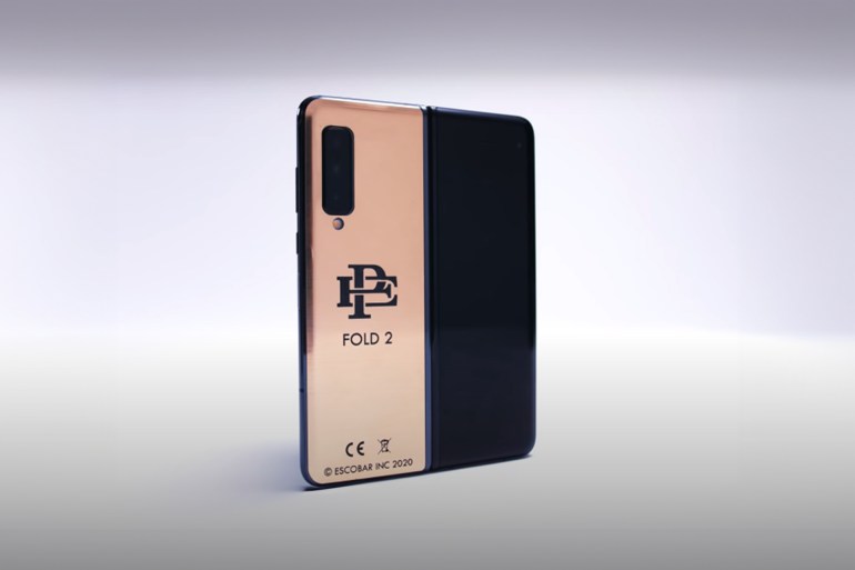 The Escobar Fold 2, which is a Galaxy Fold covered in some gold foil. (Credit: Escobar Inc.)