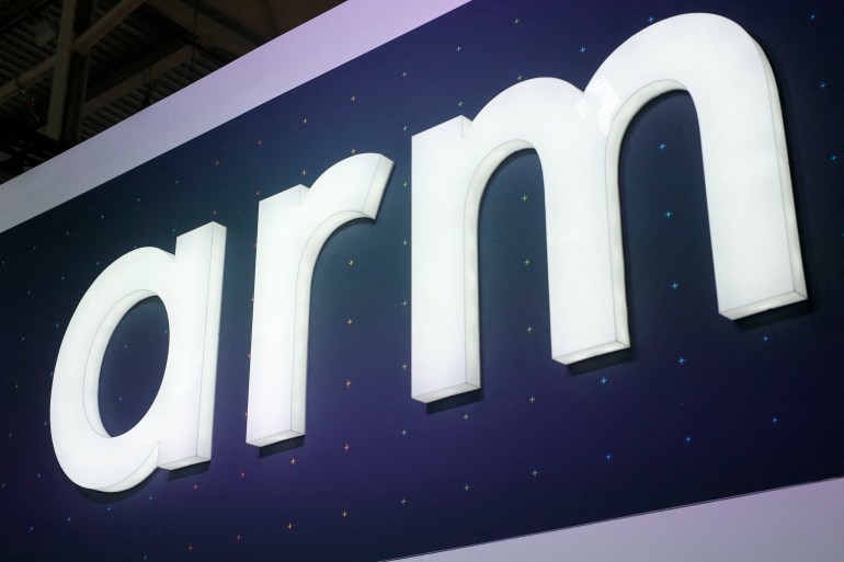 The logo of British technology company 'arm' is pictured at the Mobile World Congress (MWC) in Barcelona on February 28, 2019. Phone makers will focus on foldable screens and the introduction of blazing fast 5G wireless networks at the world's biggest mobile fair as they try to reverse a decline in sales of smartphones. (Photo by Pau Barrena / AFP)