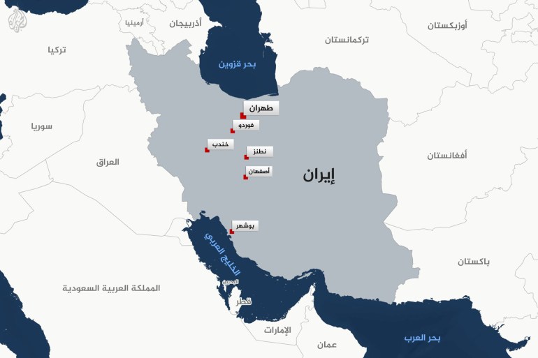 خارطة المفاعلات النووية في إيران