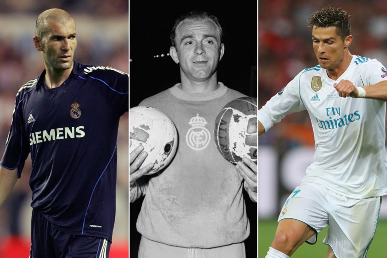 Cristiano Ronaldo real madrid Alfredo Di Stefano Zinedine Zidane real madrid من اليمين رويترز، ثم الفرنسية ثم رويترز