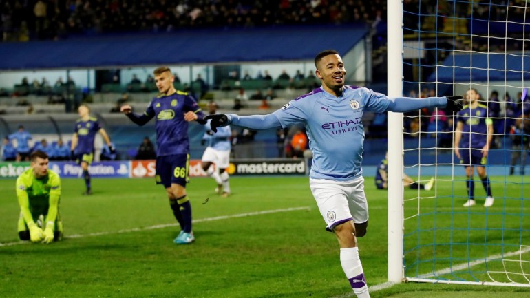 Soccer Football - Champions League - Group C - GNK Dinamo Zagreb v Manchester City - Stadion Maksimir, Zagreb, Croatia - December 11, 2019 Manchester City's Gabriel Jesus celebrates scoring their third goal to complete his hat-trick Action Images via Reuters/Matthew Childs