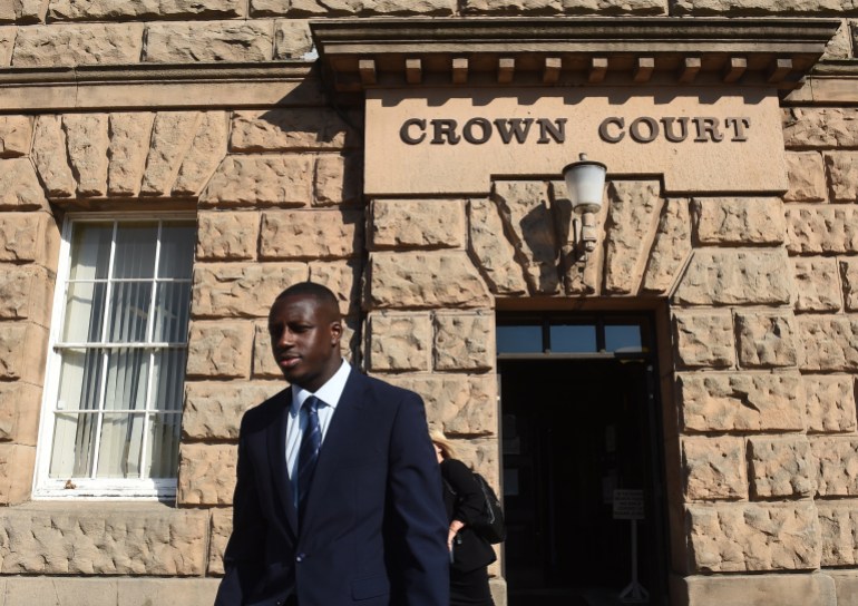 Manchester City's Benjamin Mendy leaves the Chester Crown Court following his trial for allegations of rape and sexual assault