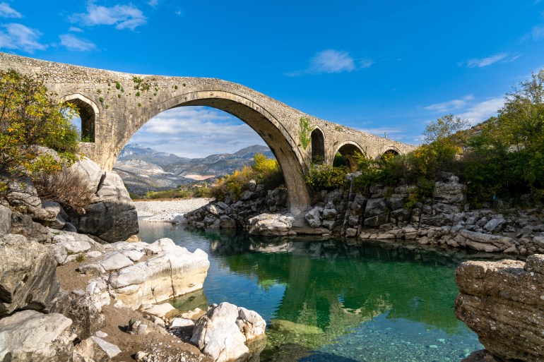 A view of the Ottoman Mesi Bridge near Shkoder in northwestern Albania