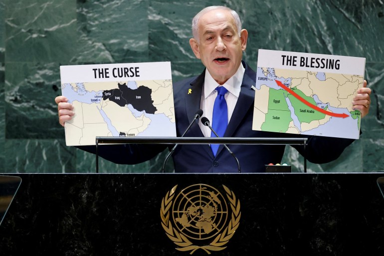 Israel's Prime Minister Benjamin Netanyahu addresses the 79th United Nations General Assembly at U.N. headquarters in New York, U.S., September 27, 2024. REUTERS/Eduardo Munoz