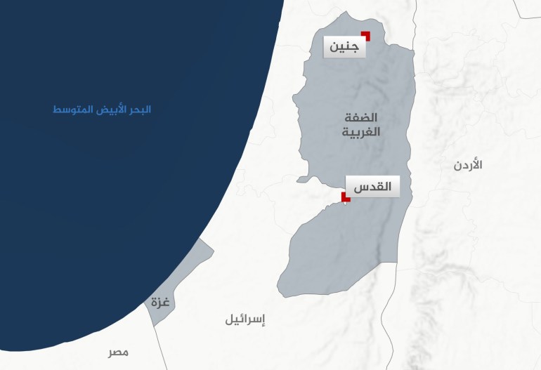 تصميم خاص - خريطة الضفة الغربية تظهر مدينة جنين
