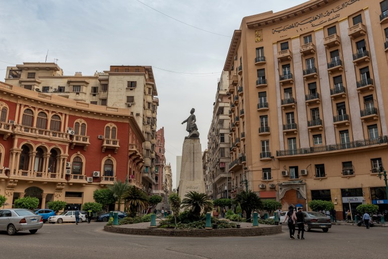 Cairo, Egypt, November 26th 2022 Mustafa Kamel Square and the European style architecture of Downtown Cairo, Egypt