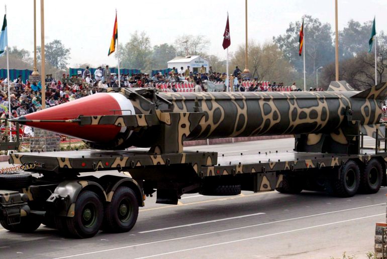 epa00863683 (FILES) A file photograph dated 23 March 2005 showing a military truck transporting Pakistani-developed nuclear capable long range Ghauri missile during a military parade on Pakistan Day. Pakistan's strategic forces on Thursday 16 November 2006 successfully test-fired Hatf 5 Ghauri medium-range ballistic missile. The Hatf 5 has a range of 1,300 kilometres. EPA/T.MUGHAL