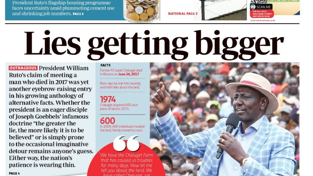 صحيفة كينية تتهم الرئيس روتو بالكذب وتثير جدلا حول مصداقية وعوده