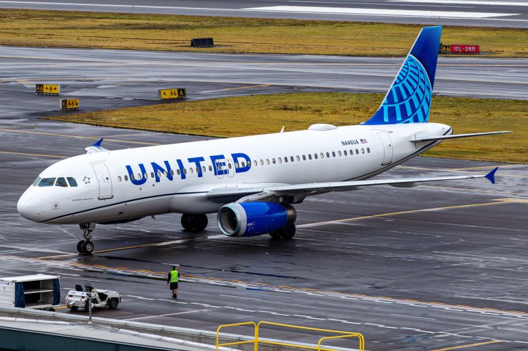 Portland, OR - January 28, 2024: Photo of a United Airlines passenger plane (Airbus A320-232 | N446UA) taxiing to gate at Portland International Airport (PDX)