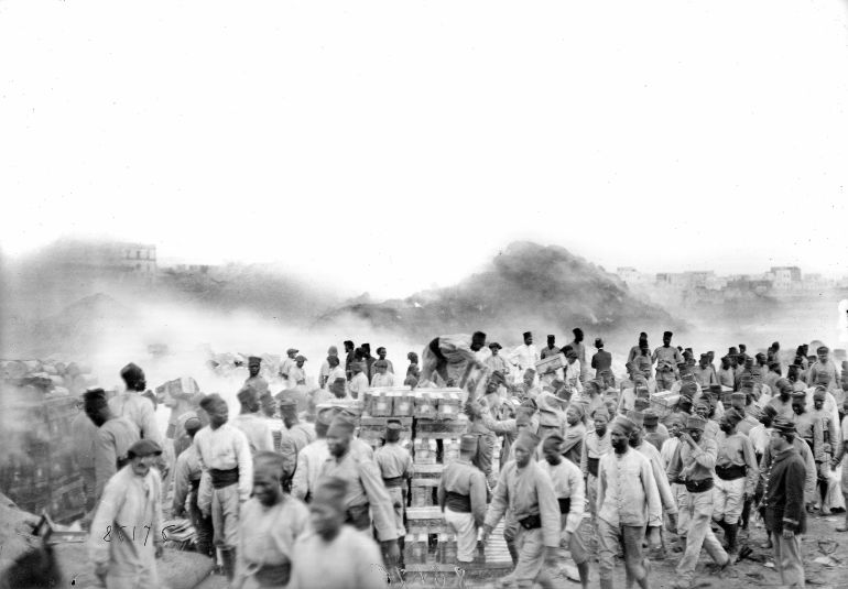 MOROCCO - 1913: Morocco - French Colonization. Set on fire shops of provisioning Casablanca. June, 1913. BRA-86176. (Photo by Branger/Roger Viollet via Getty Images)