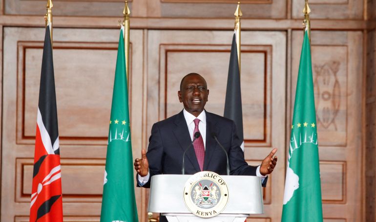 FILE PHOTO: Kenya President William Ruto speaks at a news briefing over Congo situation after attending an African Union (AU) institutional reforms retreat at State House, Nairobi Kenya, January 27, 2025. REUTERS/Monicah Mwangi/File Photo
