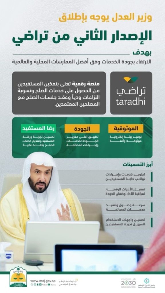 وزير العدل يوجّه بإطلاق الإصدار الثاني من منصة «تراضي»