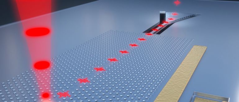 University of Iowa researchers have modeled how to minimize interference to yield a consistent single photon stream (shown here in this image), an advance that could make quantum computing and communications more reliable and more secure. Credit: Ravitej Uppu lab, University of Iowa